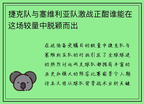 捷克队与塞维利亚队激战正酣谁能在这场较量中脱颖而出